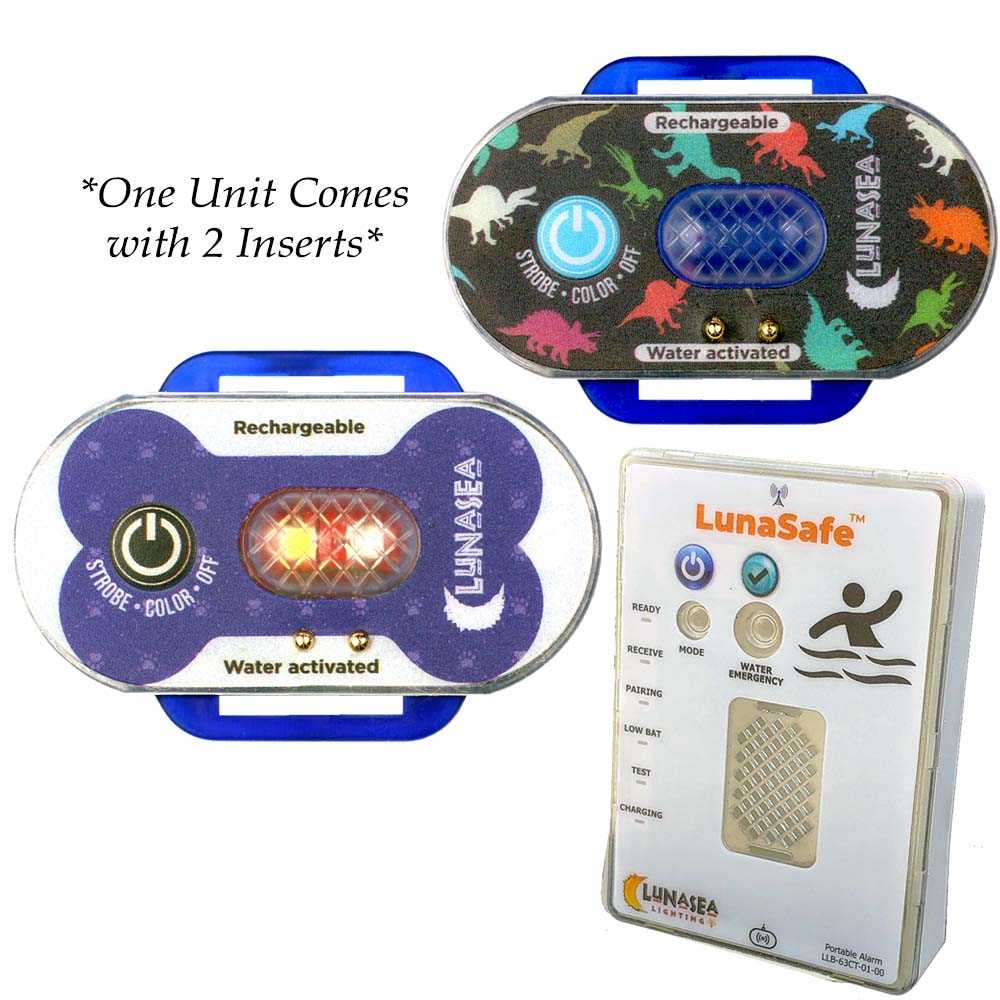 Lunasea-Beleuchtung, Lunasea Sicherheit für Kinder/Haustiere, wasseraktiviertes Blitzlicht mit RF-Sender, tragbarer audiovisueller Empfänger – blaues Gehäuse [LLB-63BB-F0-K2]