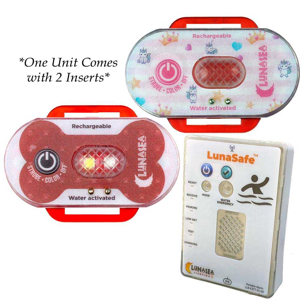 Lunasea-Beleuchtung, Lunasea Sicherheit für Kinder/Haustiere, wasseraktiviertes Blitzlicht mit RF-Sender, tragbarer audiovisueller Empfänger – rotes Gehäuse [LLB-63RB-E0-K1]