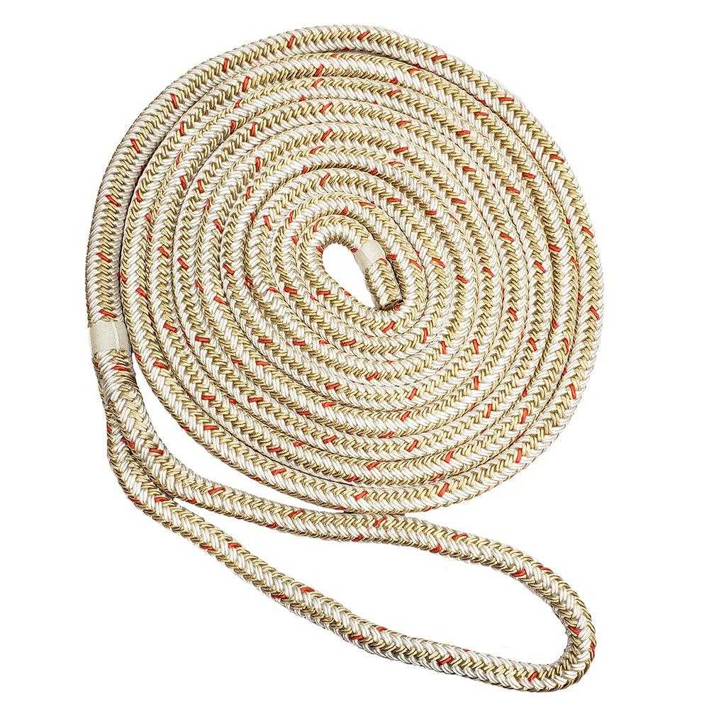 New England Seile, New England Ropes 1/2" Double Braid Dock Line - Weiß/Gold mit Tracer - 15 [C5059-16-00015]